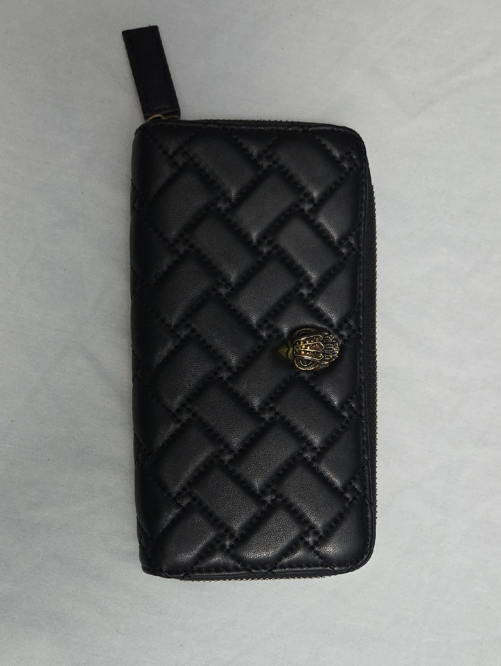 Kurt Geiger Quilted Black Zip-Around Wallet with Decorative Emblem